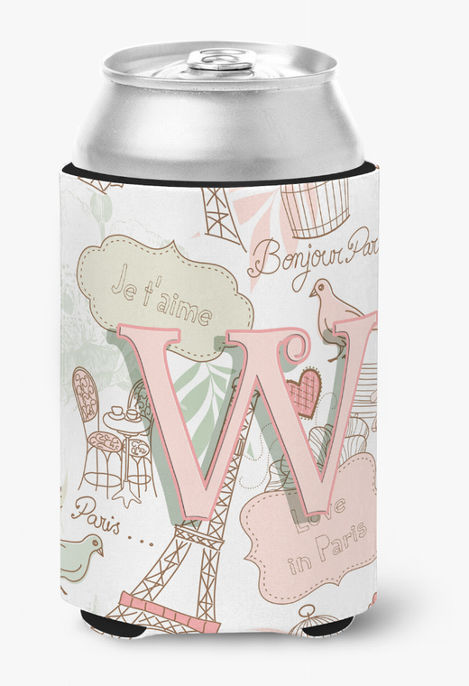 Monogram Letter Love in Paris Pink Can or Bottle Hugger - 615872968169