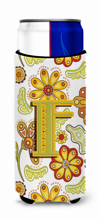 Letter Floral Mustard and Green Ultra Hugger for slim cans - 638508021717