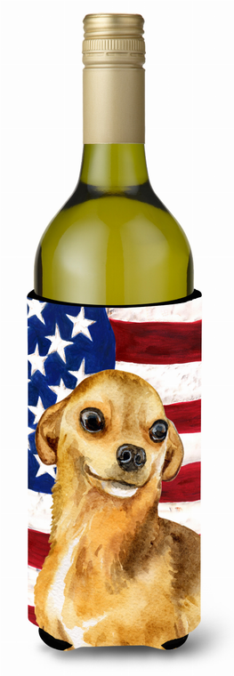 USA Patriotic American Flag Design with Dog Wine Bottle Hugger - 652259159178
