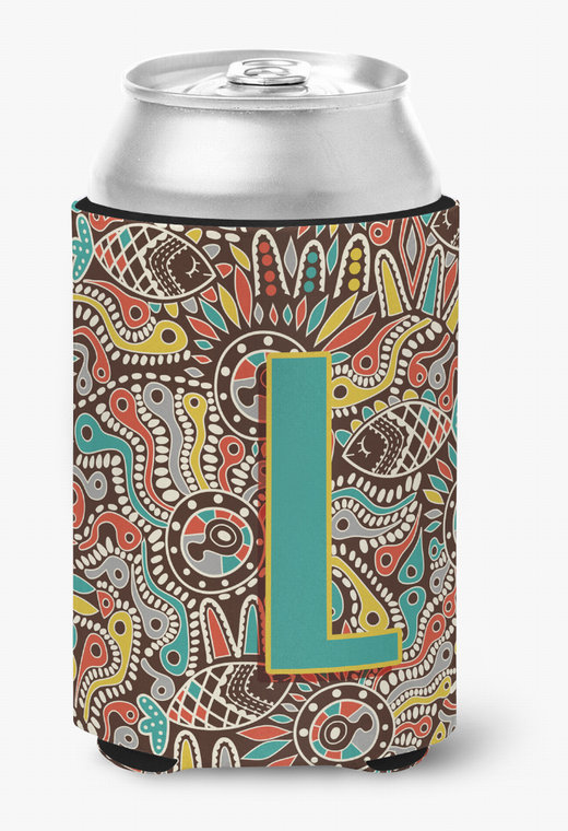 Monogram Letter Retro Tribal Alphabet Can or Bottle Hugger - 615872970902