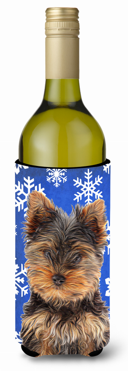Winter Snowflakes Holiday Design with Dog Wine Bottle Hugger - 615872866717