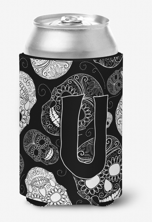 Monogram Letter Day of the Dead Skulls Black Can or Bottle Hugger - 615872969692