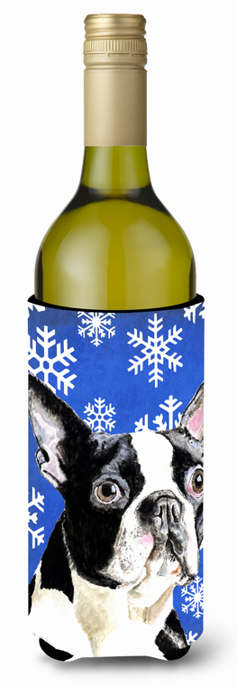 Winter Snowflakes Design with Dog Wine Bottle Hugger - 615872704477
