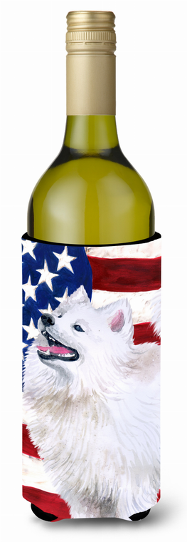 USA Patriotic American Flag Design with Dog Wine Bottle Hugger - 652259159505