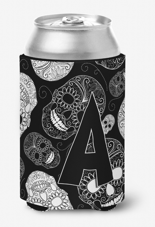 Monogram Letter Day of the Dead Skulls Black Can or Bottle Hugger - 615872969494