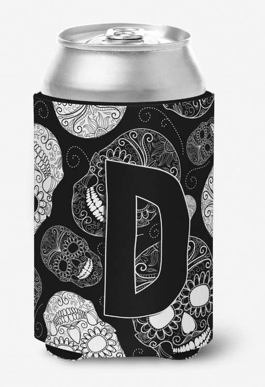 Monogram Letter Day of the Dead Skulls Black Can or Bottle Hugger - 615872969524