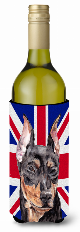 English Union Jack British Flag Design with Dog Wine Bottle Hugger - 615872823093