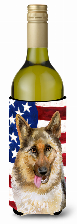 USA Patriotic American Flag Design with Dog Wine Bottle Hugger - 652259159130