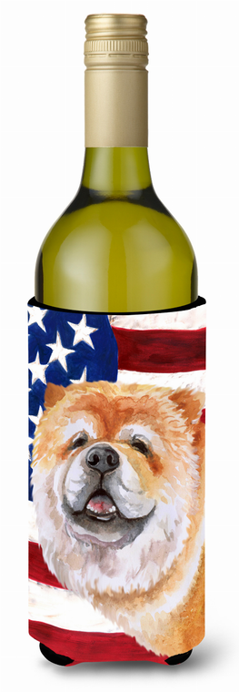USA Patriotic American Flag Design with Dog Wine Bottle Hugger - 652259159543