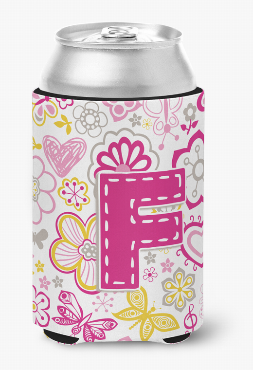 Monogram Letter Flowers and Butterflies Can or Bottle Hugger - 615872968763