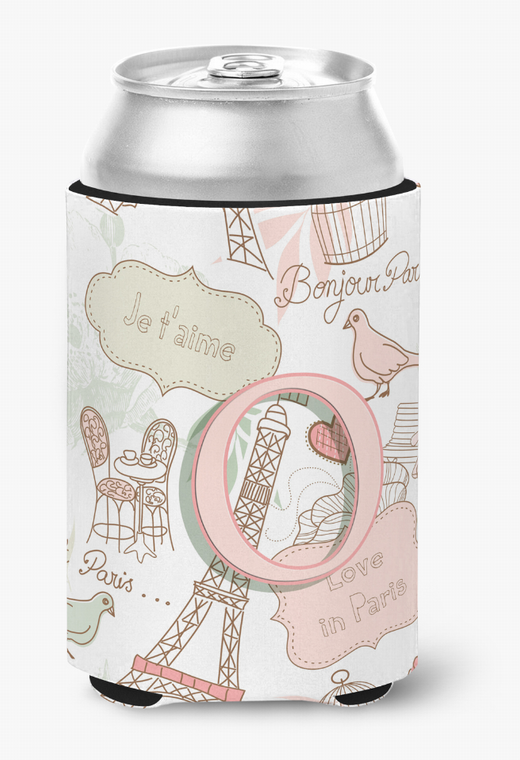 Monogram Letter Love in Paris Pink Can or Bottle Hugger - 615872968084