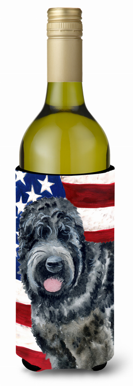 USA Patriotic American Flag Design with Dog Wine Bottle Hugger - 652259159369