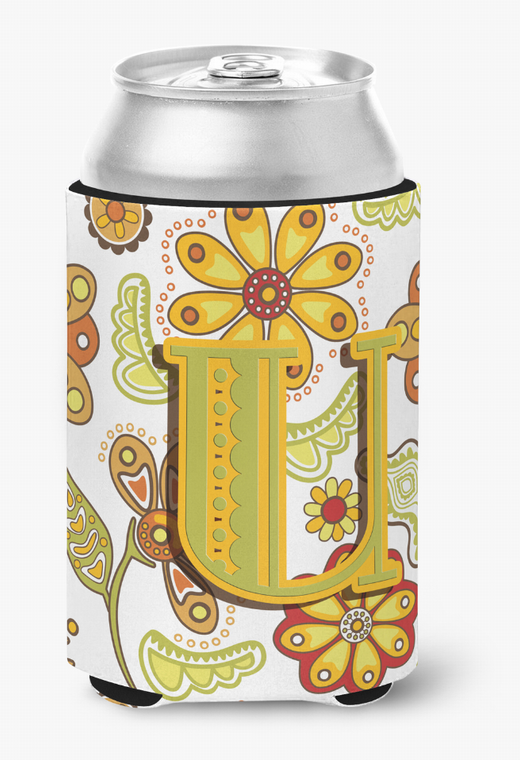 Monogram Letter Floral Can or Bottle Hugger - 615872968398