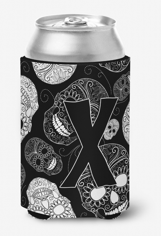 Monogram Letter Day of the Dead Skulls Black Can or Bottle Hugger - 615872969722