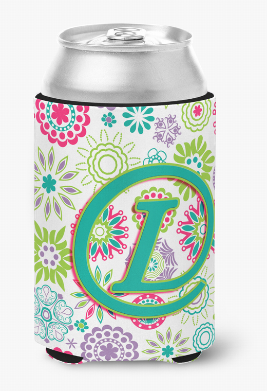 Monogram Letter Flowers Can or Bottle Hugger - 615872970384