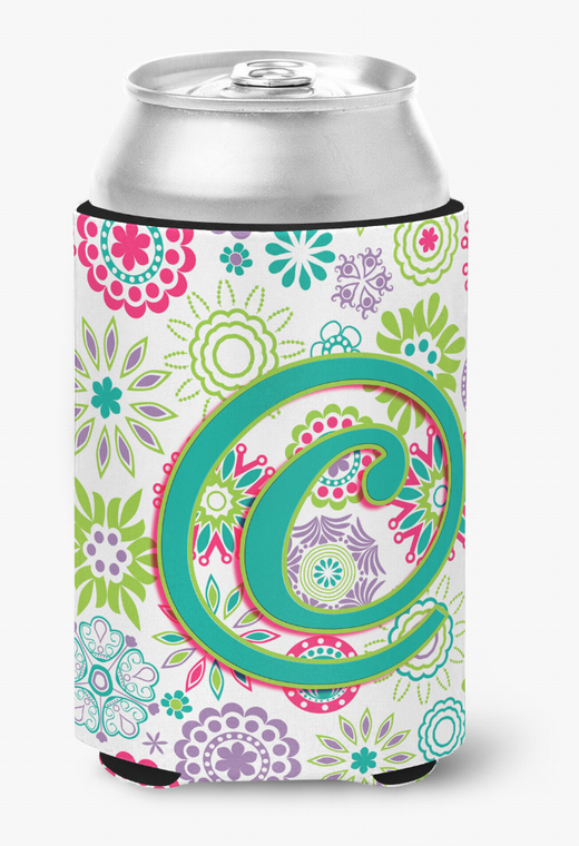 Monogram Letter Flowers Can or Bottle Hugger - 615872970292