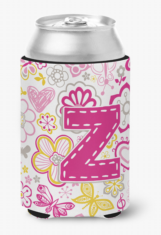 Monogram Letter Flowers and Butterflies Can or Bottle Hugger - 615872968961