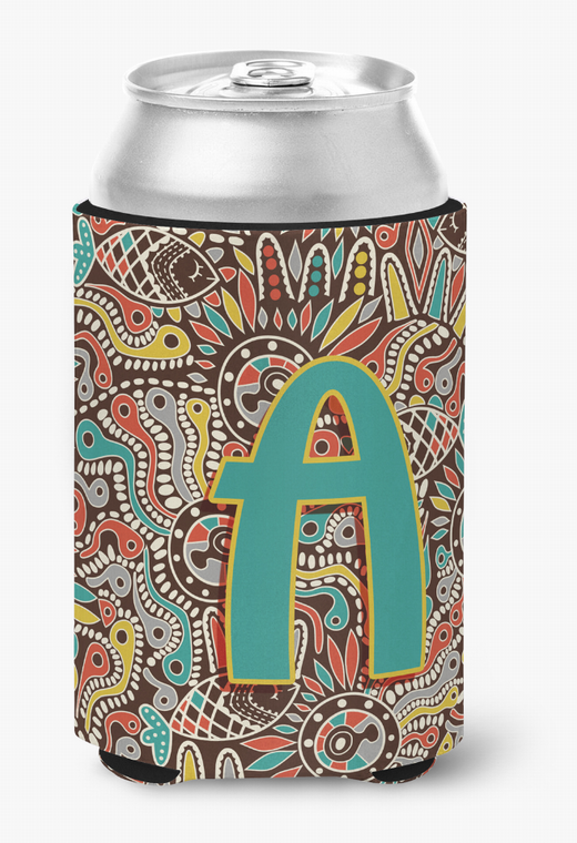 Monogram Letter Retro Tribal Alphabet Can or Bottle Hugger - 615872970797