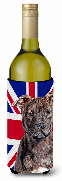 English Union Jack British Flag Design with Dog Wine Bottle Hugger - 615872823192