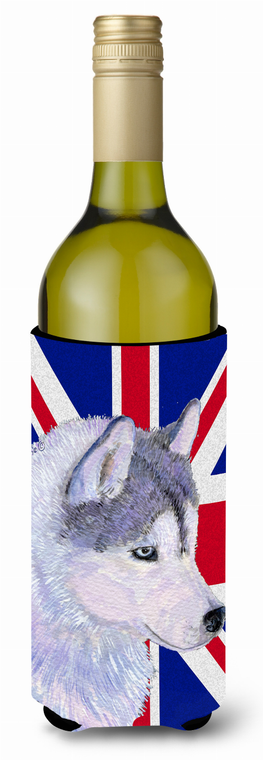 English Union Jack British Flag Design with Dog Wine Bottle Hugger - 615872831913