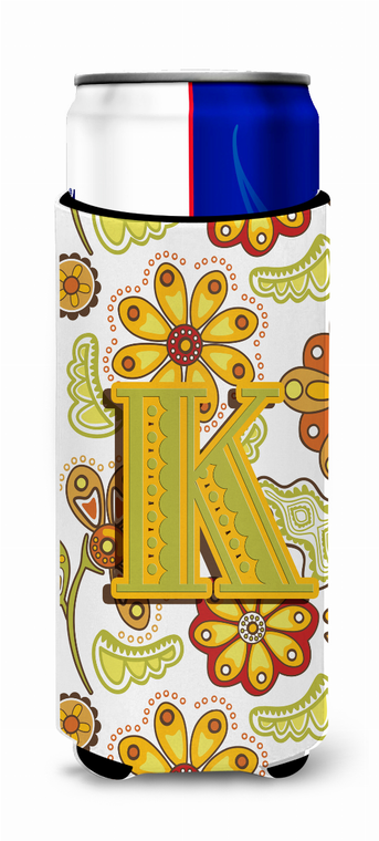 Letter Floral Mustard and Green Ultra Hugger for slim cans - 638508021762