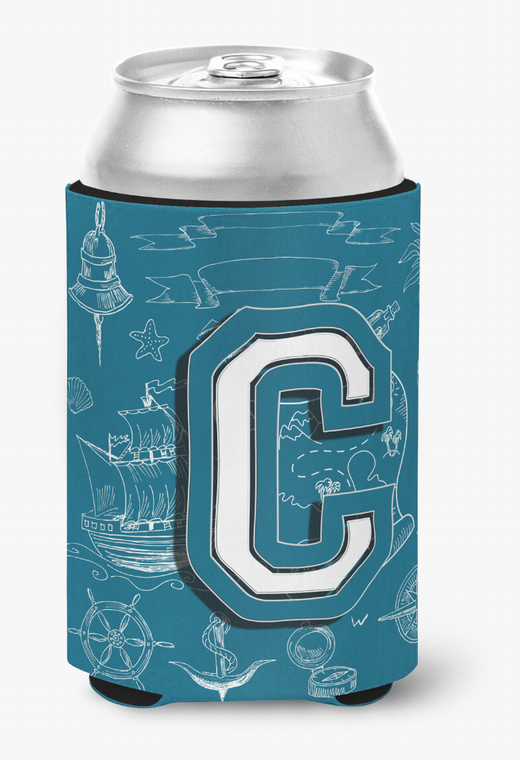 Monogram Letter Sea Doodles Alphabet Can or Bottle Hugger - 615872971077