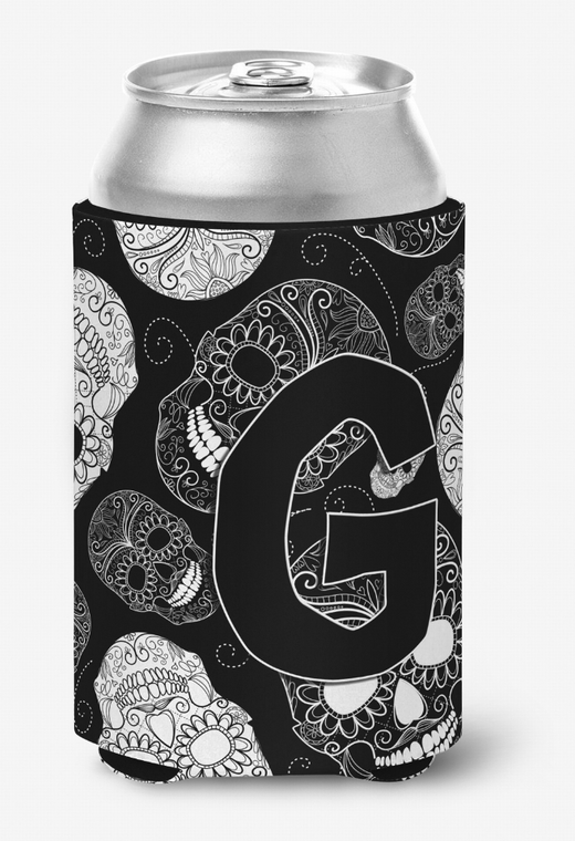 Monogram Letter Day of the Dead Skulls Black Can or Bottle Hugger - 615872969555