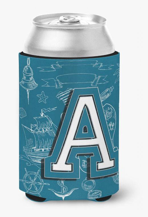 Monogram Letter Sea Doodles Alphabet Can or Bottle Hugger - 615872971053