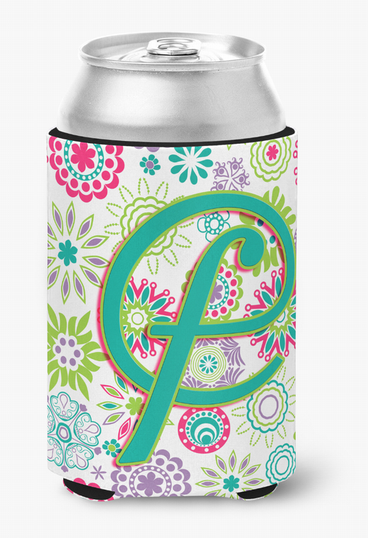 Monogram Letter Flowers Can or Bottle Hugger - 615872970322