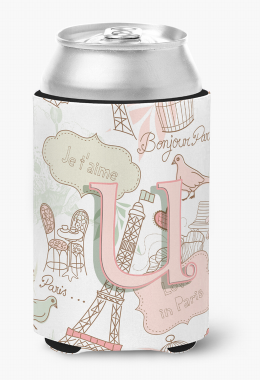 Monogram Letter Love in Paris Pink Can or Bottle Hugger - 615872968145