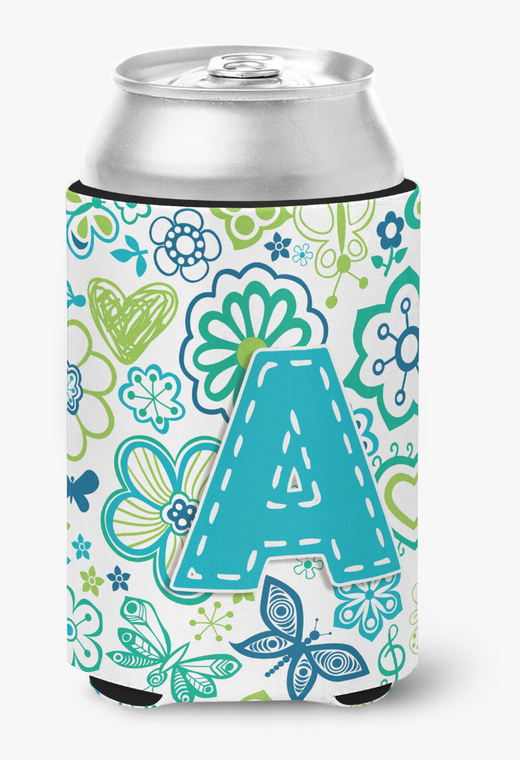 Monogram Letter Flowers and Butterflies Can or Bottle Hugger - 615872968978