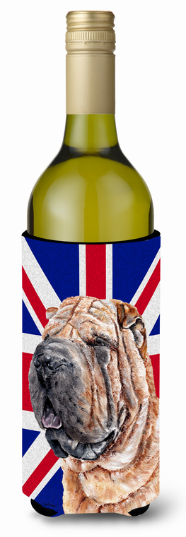 English Union Jack British Flag Design with Dog Wine Bottle Hugger - 615872823291