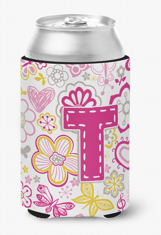 Monogram Letter Flowers and Butterflies Can or Bottle Hugger - 615872968909