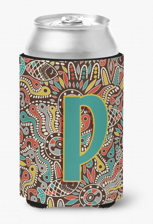 Monogram Letter Retro Tribal Alphabet Can or Bottle Hugger - 615872970940