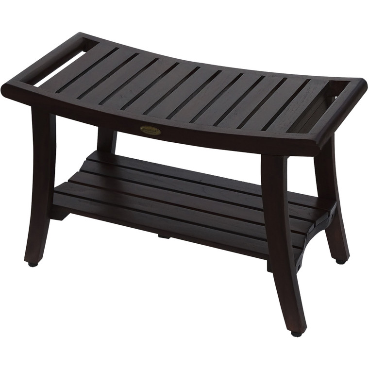 homeroots outdoor Contemporary Teak Shower Bench with Handles, Brown Finish