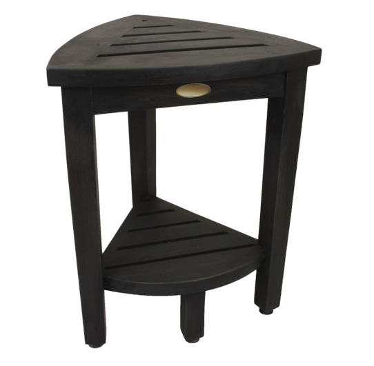 Mod Gray Teak 18" Curvilinear Corner Shower Bench With Shelf Solid Wood