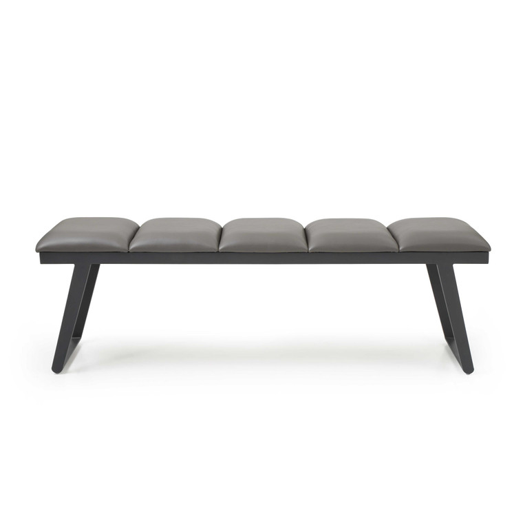 Homeroots Living Room Dark Grey Faux Leather Bench, Dark Grey, 57 Inches Width