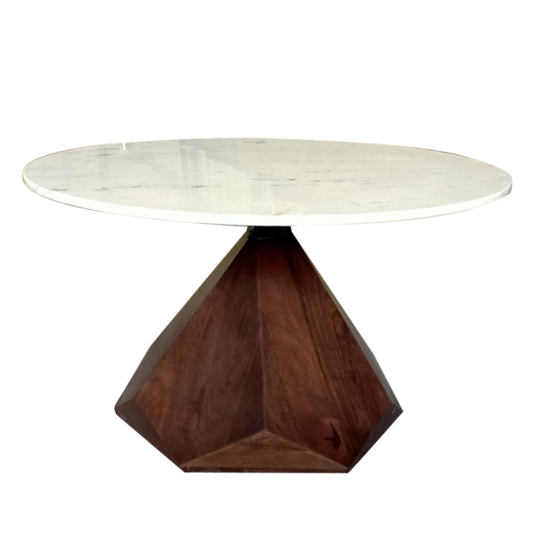 Homeroots Living Room 32" Brown and White Solid Wood and Marble Geo Coffee Table
