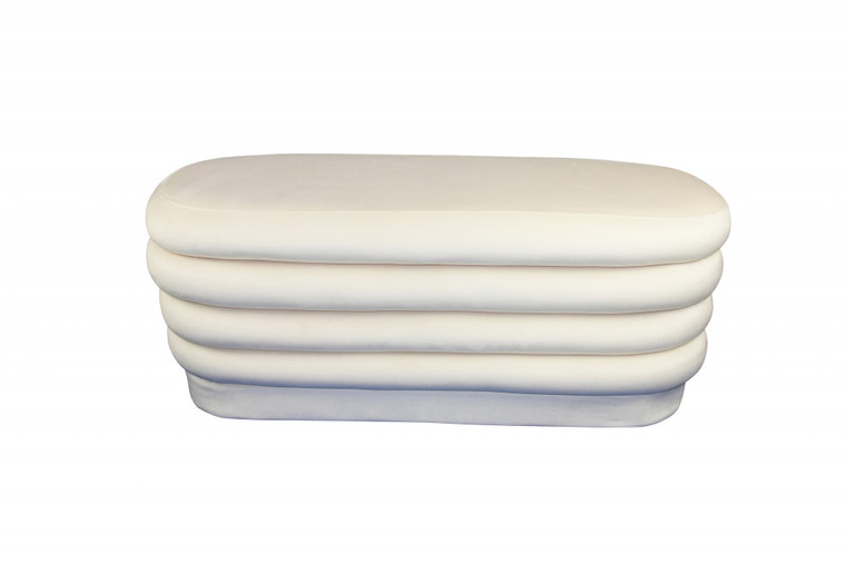 Homeroots Living Room 44" White Velvet Tufted Oval Ottoman