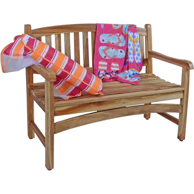 Homeroots Outdoor Compact Teak Outdoor Bench with Curved Design, Natural Finish