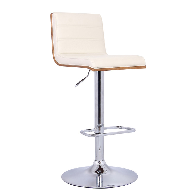 Homeroots Living Room Cream Faux Leather Walnut and Chrome Adjustable Swivel Bar Stool