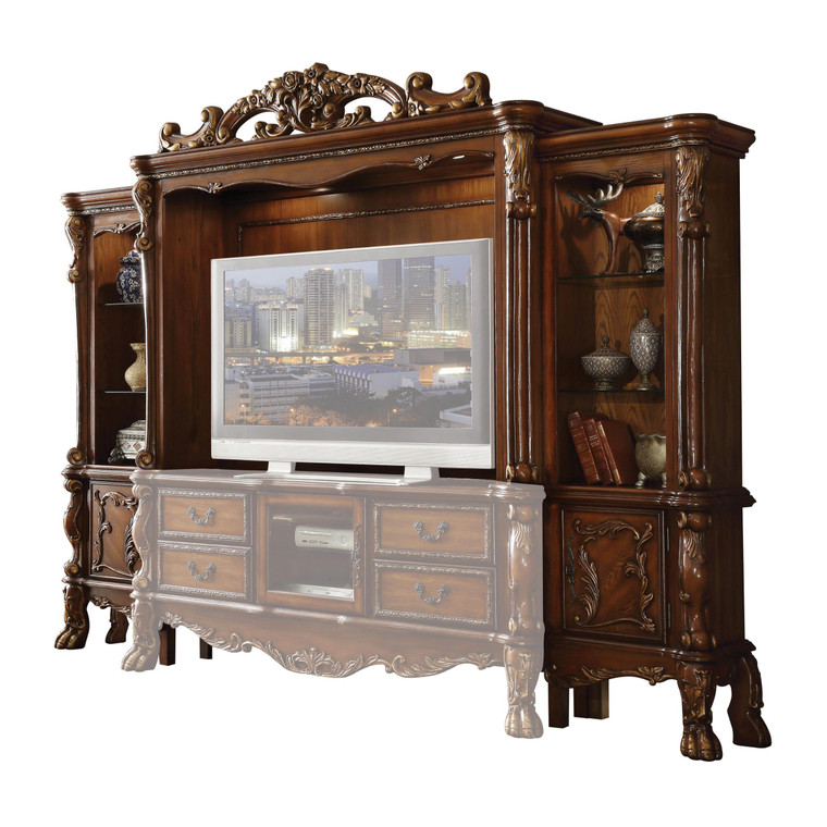 19" X 121" X 90" Cherry Oak Wood Poly Resin Glass Entertainment Center - 4512839713380