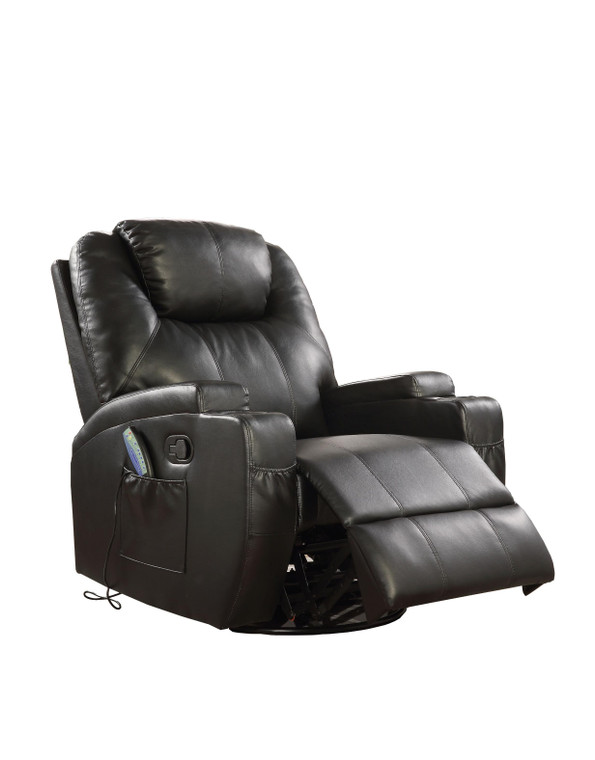 Homeroots Living Room 34" x 37" x 41" Black Bonded Leather Match Swivel Rocker Recliner with Massage