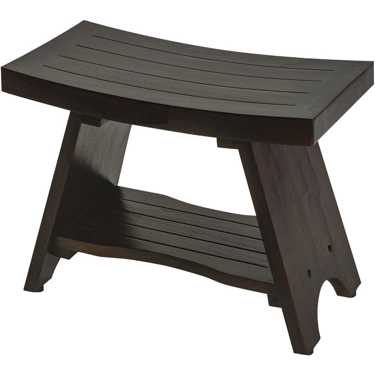 Teak Rectangular Shower Bench with Shelf in Brown Finish - 4512822892238