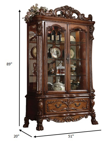 20" X 51" X 89" Cherry Oak Wood Poly Resin Glass Curio Cabinet - 4512839707525