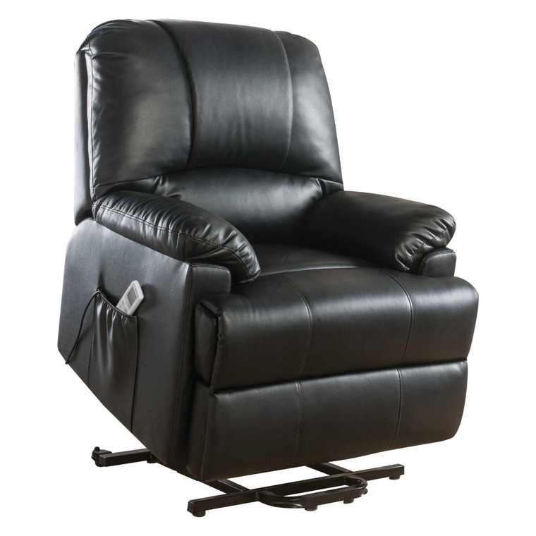 Homeroots Living Room Power Lift Massage Recliner, Black, Leatherette Finish