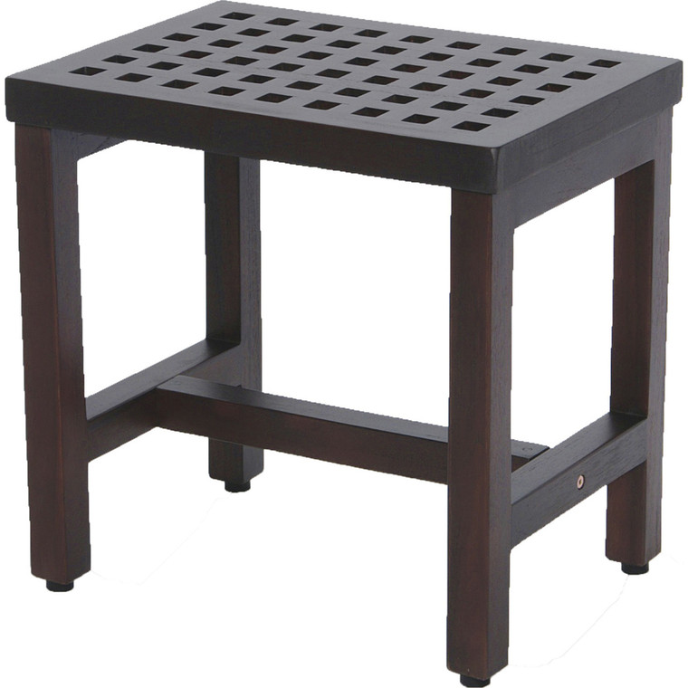 Compact Rectangular Teak Lattice Pattern Shower or Outdoor Bench in Brown Finish - 4512822892276