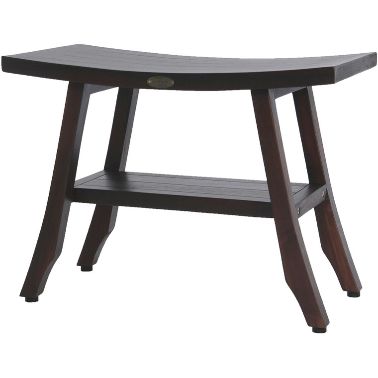 Contemporary Teak Shower Bench with Shelf in Brown Finish - 4512822892337