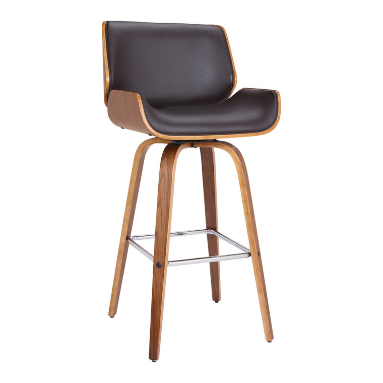 Homeroots Living Room 30" Brown Faux Leather Wooden Base Bar Stool