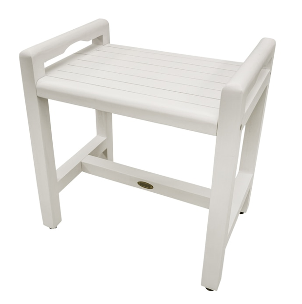Compact Teak Corner Shower Stool with Shelf in Whitewash Finish - 4512822892139